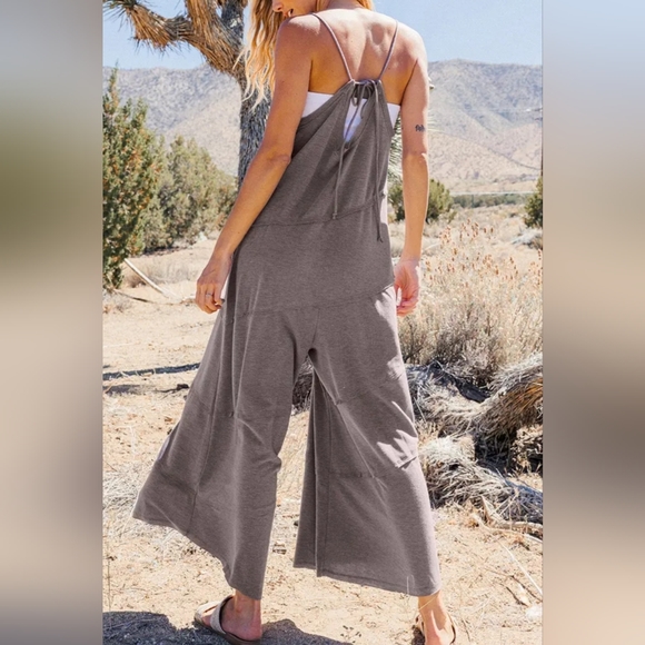 #297 BOHO CHIC WIDE LEG SIDE POCKETS JUMPSUIT - Picture 5 of 15